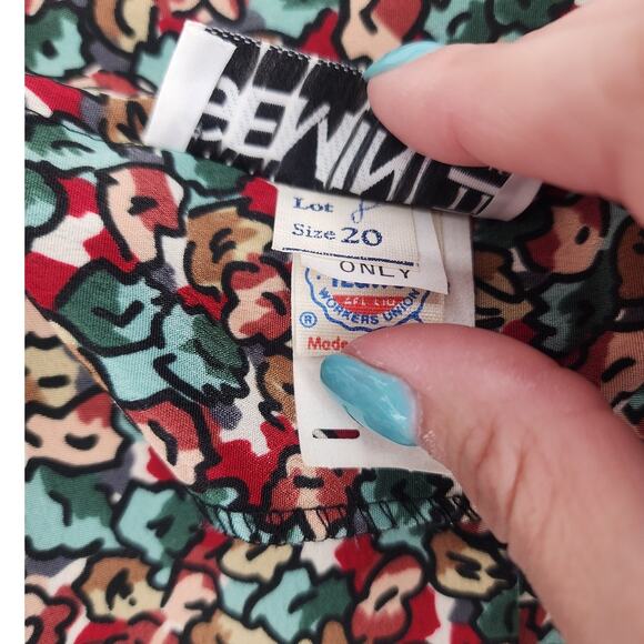 Vintage Floral Button Front Blouse Black Trim Size 20 Made in USA - Picture 6 of 12